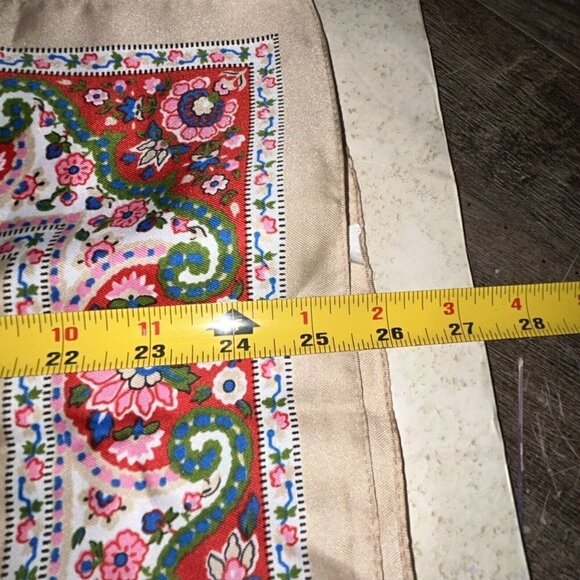 Glentex Vintage Gold Rectangle Red Floral Paisley Trim Polyester Italy Scarf - Picture 5 of 6